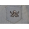 White Pirate Sword Skull Patch | Embroidered Patches Pirate Sword Skull Patch shown on jeans