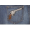 6 Shooter Pistol Gun Patch Right shown on jeans