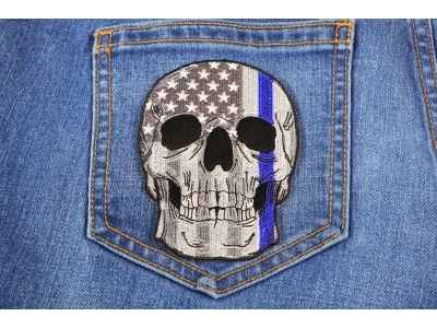 Police Skull Blue line US Flag Patch
