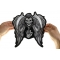 Skull Middle Finger Wings and Sickles Patch, Large Skull Patches for Biker Jackets shown on hand for size comparison