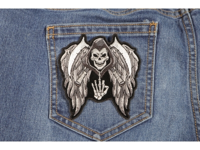 Reaper Skull Wings Middle Finger Patch Small