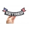 Retired Bottom Rocker With Flags Patch | US Military Veteran Patches Retired Patch, US Flag Large Rocker Patch shown on hand for size comparison