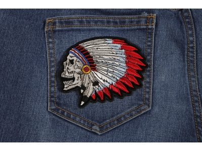 Screaming Indian Skull With Head Dress Small Patch | Skull Patches