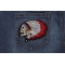 Screaming Indian Skull With Head Dress Small Patch | Skull Patches Indian Headdress Skull Patch shown on jeans