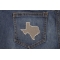Silver Embroidered Texas Map Iron on Patch Silver Embroidered Texas Map Iron on Patch shown on jeans