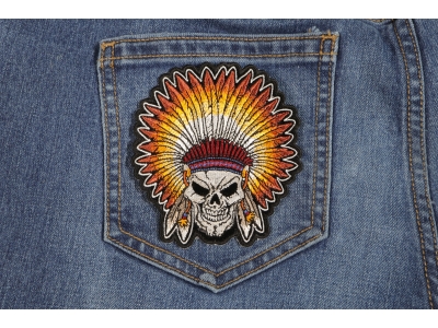 Skull Indian Head Dress Small Patch | Embroidered Patches