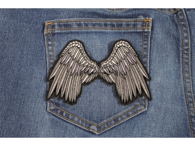 Small Beautiful Angel Wings Grey Patch | Embroidered Patches