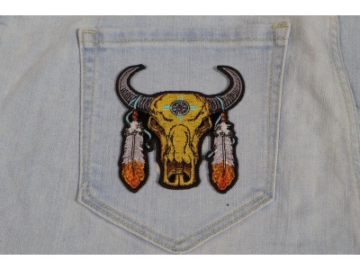 Small Buffalo Head Feathers Patch | Embroidered Patches