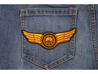 Winged Wheel Small Orange Patch | Embroidered Biker Patches