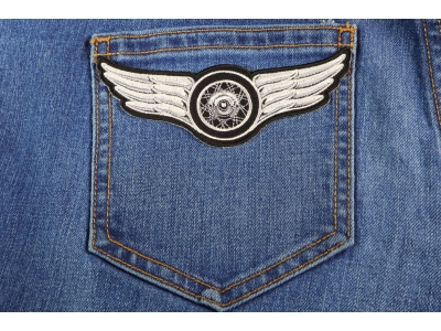 Winged Wheel Small White Patch | Embroidered Biker Patches