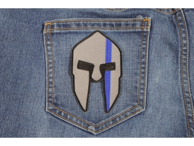 Spartan Helmet Blue Line Police Patch