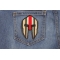 Spartan Helmet Iraq War Vet Ribbon Patch shown on jeans