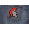 Spartan Helmet Red Mohawk Firefighter Patch Spartan Helmet Red Mohawk Firefighter Patch shown on jeans
