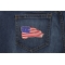 Tattered US Flag Patch Red White Blue shown on jeans