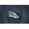 Thin Blue Line American Tattered Flag Patch shown on jeans