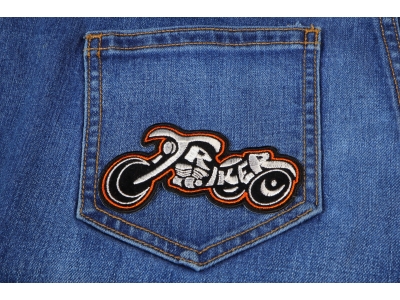 Triker Small Patch In White And Orange | Embroidered Biker Patches