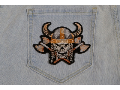 Viking Skull With Axes And Horn Helmet Small Patch