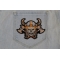 Viking Skull With Axes And Horn Helmet Small Patch Viking Warrior Axes Skull Patch shown on jeans