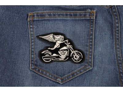 White Biker Angel On Motorcycle Patch | Embroidered Biker Patches