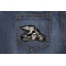 White Biker Angel On Motorcycle Patch White Biker Angel On Motorcycle Patch shown on jeans
