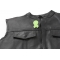 Green Ribbon Patch For Environmental Awareness - 3x1.25 inch. Embroidered Iron on Patch shown on leather vest