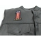 Number 1 USA Vintage Flag and Stars Patch - 2x3 inch. Embroidered Iron on Patch shown on leather vest