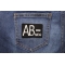 AB NEGATIVE Blood Type Patch shown on jeans