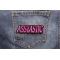 Asstastic Pink Funny Patch shown on jeans