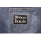 Biker Dad Patch In Old English shown on jeans