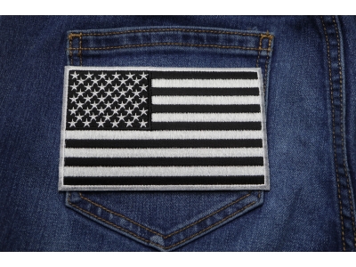Black and White American Flag Patch with White Borders