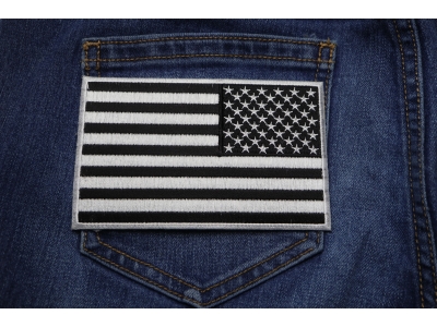 Black and White American REVERSED Flag Patch with White Borders