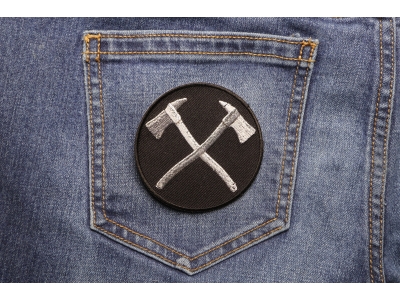 Crossed Firefighter Axes In Silver Patch | Embroidered Patches