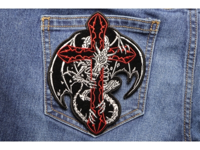 Dragon Skeleton Cross Patch Small | Embroidered Patches