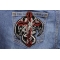 Dragon Skeleton Cross Patch Small | Embroidered Patches Dragon Skeleton Over Cross Patch shown on jeans