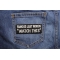 Famous Last Words WATCH THIS Patch | Embroidered Patches Famous Last Words WATCH THIS Patch shown on jeans