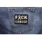 FCK Cancer White Ribbon Patch | Embroidered Patches FCK Cancer White Ribbon Patch shown on jeans