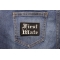 First Mate Patch In Old English shown on jeans