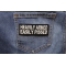 Heavily Armed Easily Pissed Patch | Embroidered Patches Heavily Armed Easily Pissed Funny Iron on Patch shown on jeans