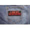 I Am My Sister's Keeper Patch In Red shown on jeans
