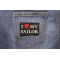 I Love My Sailor Iron on Morale Patch shown on jeans