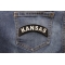 Kansas Patch Iron on State Rocker shown on jeans