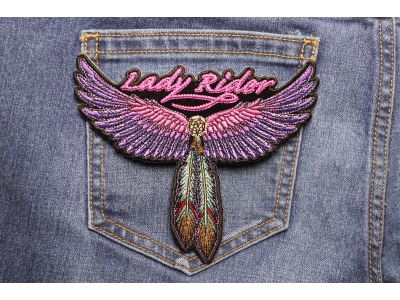 Lady Rider Wings And Feather Small Tribal Patch | Embroidered