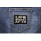 Life Begins at 30 Iron on Morale Patch shown on jeans