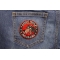 Lone Wolf No Clubs Biker Patch shown on jeans