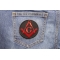 Mason Symbol Patch In Red Mason Symbol Novelty Iron on Patch In Red shown on jeans