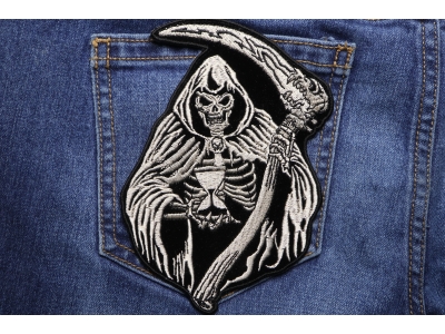 Reaper Skull Sand Clock Small Patch | Embroidered Biker Patches