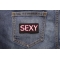 Sexy Patch White Pink | Embroidered Patches Sexy Patch shown on jeans