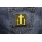 Three Crosses In Yellow Patch | Embroidered Patches Three Crosses Patch shown on jeans