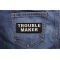 Trouble Maker Patch | Embroidered Patches Trouble Maker Funny Iron on Patch shown on jeans