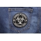 Zombie Outbreak Response Team Funny Iron on Patch shown on jeans